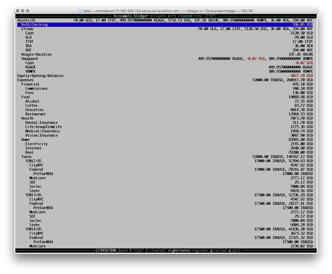 beancount example accounts